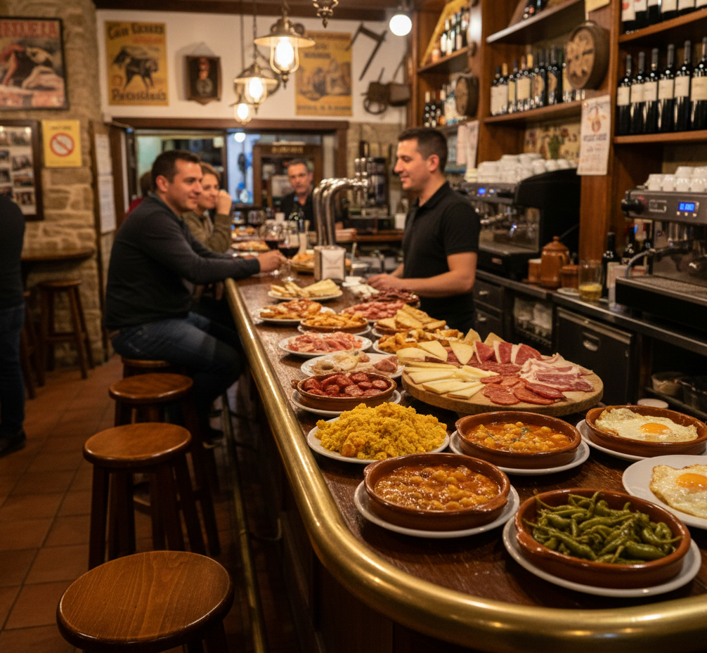 Bar tradicional manchego con tapas locales y ambiente acogedor.