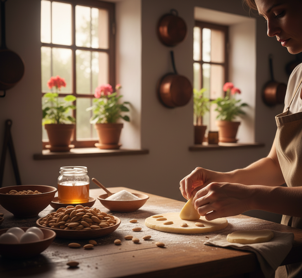 Manos elaborando mazapán artesanal en un obrador tradicional de Oropesa.
